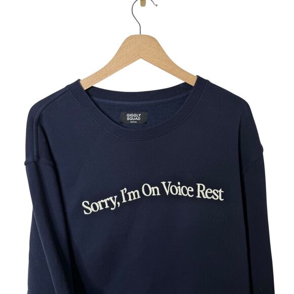 Giggly Squad Sorry I'm On Voice Rest Fleece Pullover Sweater Navy Medium - Picture 4 of 7